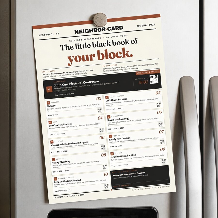 NeighborCard on the fridge